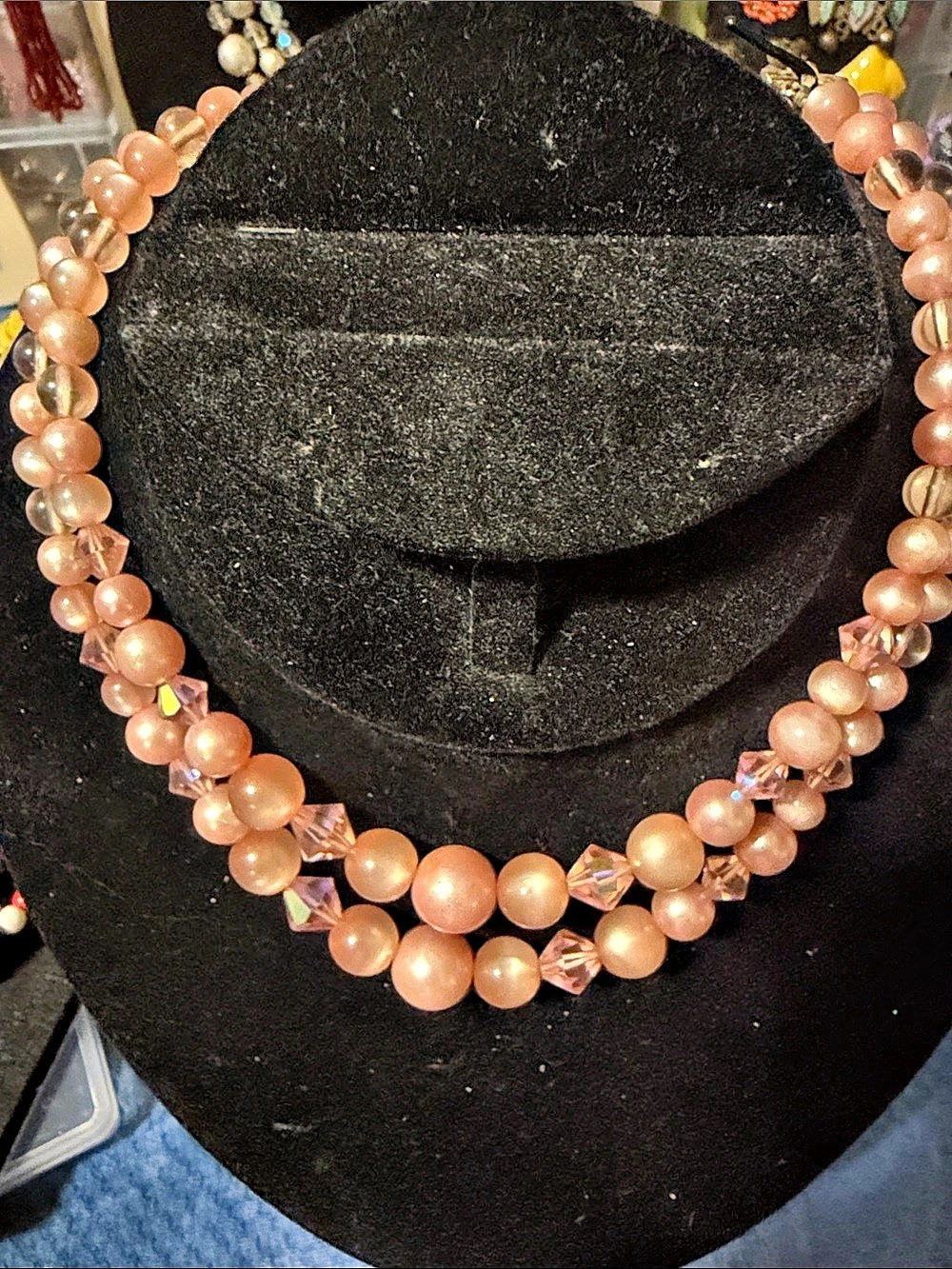 Vintage Pink Beaded Crystal Necklace Like New
